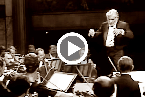 capture d'écran de la vidéo de Leonard Bernstein dirigeant l'ONF au Théâtre des Champs-Elysées et lien vers la vidéo