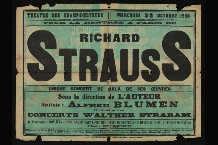 Affiche de Richard Strauss au Théâtre des Champs-Elysées, 1930